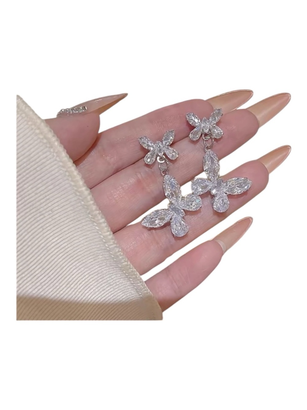 Crystal Butterfly Drop Earrings - Silver Sparkle